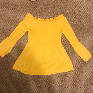 Yellow bell sleeve mock shirt